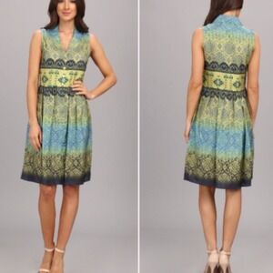 Pendleton Marika Tapestry Silk Dress Size 12 Blue Green Boho